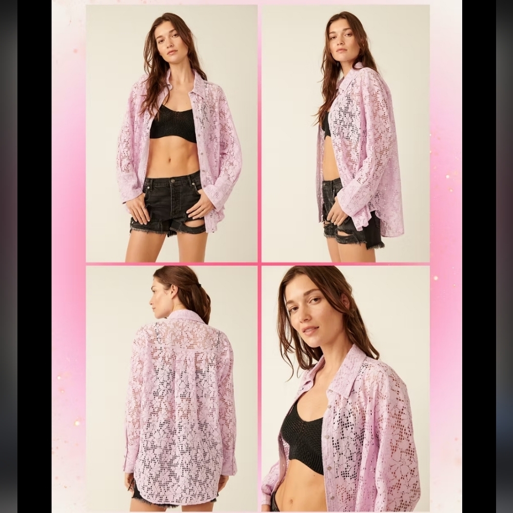 FREE PEOPLE In Your Dreams Unconventional Lace Button Frost Lavendar Sz M NWOT
